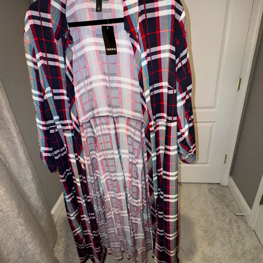 Torrid Multicolor Plaid Longline Cardigan